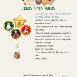 GLOBO CON HELIO 3 REYES MAGOS REDONDO Y ESTRELLA CON EL NOMBRE