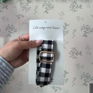 CINTA CUELGA MÓVIL VICHY NEGRO CON ADAPTADOR