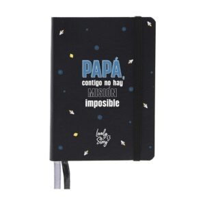CUADERNO NOTEBOOK A6 NEGRO PAPÁ CONTIGO NO HAY MISION IMPOSIBLE LOVELY STORY