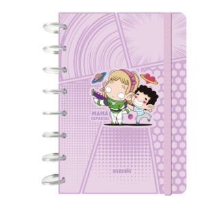 CUADERNO NOTE BOOK A5 SISTEMA DE DISCOS 100 HOJAS CUADRICULA LILAC MAMÁ ESPACIAL