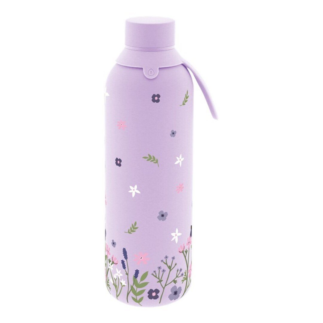 V42G00018707 (1) BOTELLA TÉRMICA DOS TAPAS HERMÉTICAS 750ML LILA - FLORAL CHIC LOVELY STORY - Imagen 1