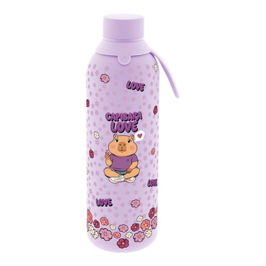 V42G00018899 BOTELLA TERMICA DOS TAPAS HERMÉTICAS 750ML LILA CAPIBARA LOVELY STORY - Imagen 1