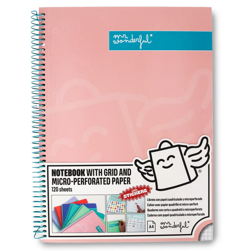 caa0658babf1b88e041310aa9eb387de LIBRETA A4 ROSA 120 HOJAS - CUADRICULADA Y MICROPERFORADA MR WONDERFULL - Imagen 1
