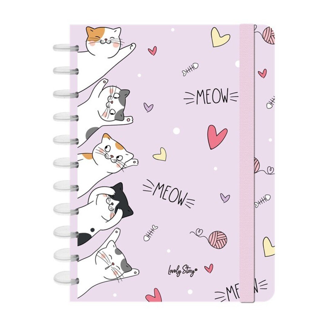 V42G00018597 CUADERNO NOTEBOOK A4 100 HOJAS CUADRICULA 100GR - PINK - MEOW LOVE LOVELY STORY - Imagen 1