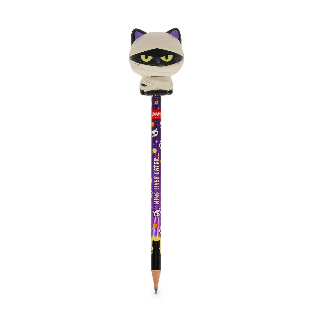 PSQ0009_1 Lápiz Antiestrés de Halloween Mummy Cat «Nine Lives Later» - Squeezies Legami - Imagen 1