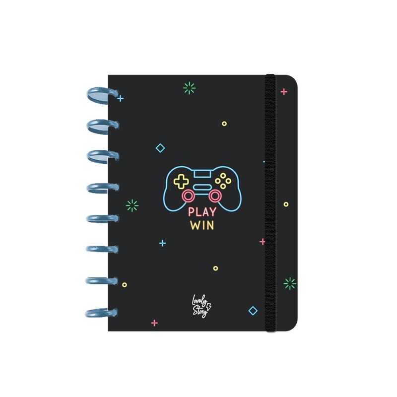 V42G00020014-10 CUADERNO A5 CON SISTEMA DE DISCOS CUADRICULA 100GR - BLACK - PLAY WIN LOVELY - Imagen 1