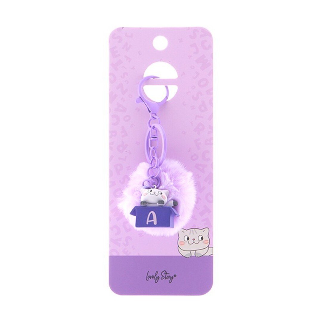 V42G00021550 LLAVERO GATO CON LETRA / CAT KEYCHAIN LETTER - PURPLE - A LOVELY - Imagen 1