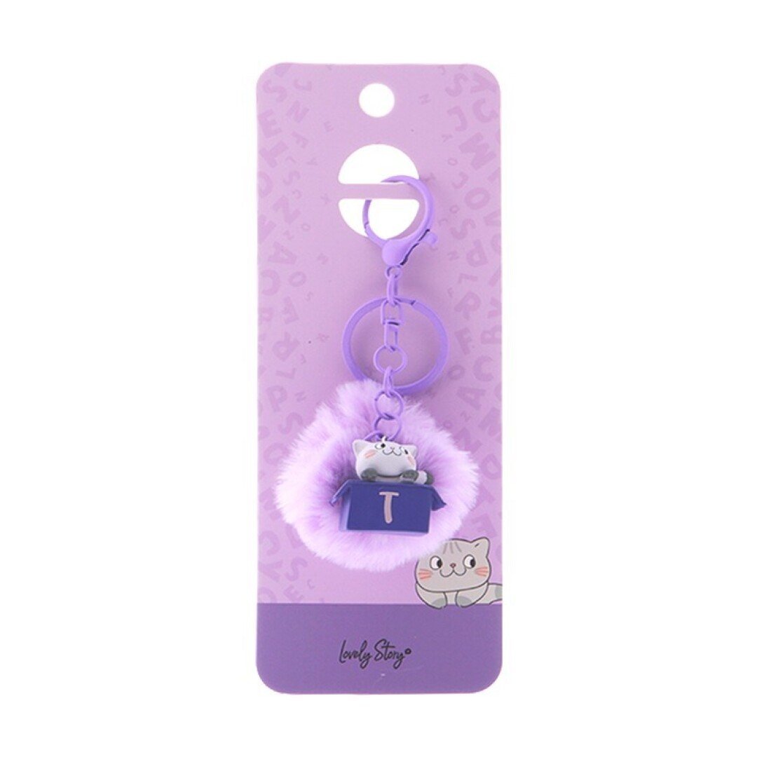 V42G00021566 LLAVERO GATO CON LETRA / CAT KEYCHAIN LETTER - PURPLE - T LOVELY - Imagen 1