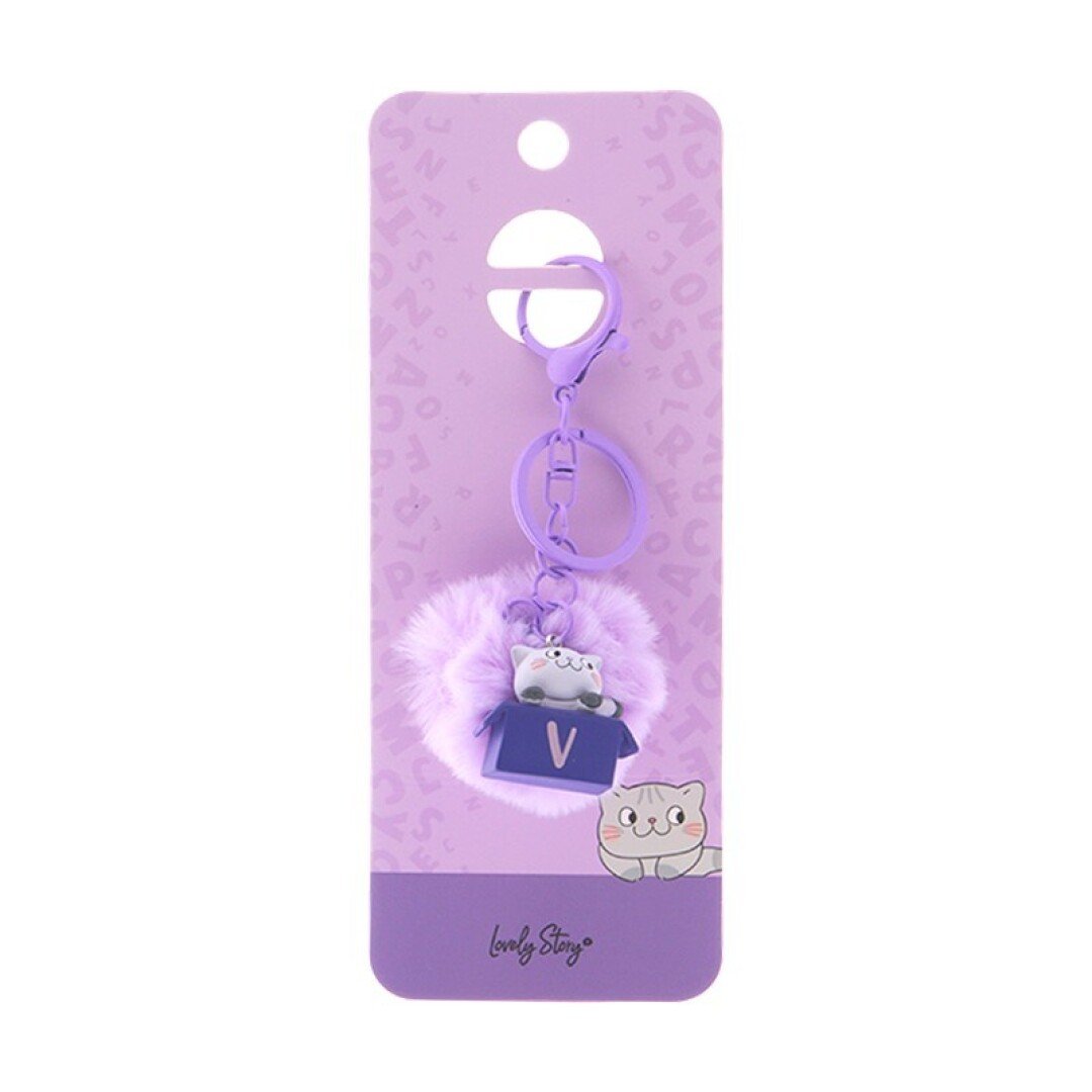 V42G00021568 LLAVERO GATO CON LETRA / CAT KEYCHAIN LETTER - PURPLE - V LOVELY - Imagen 1