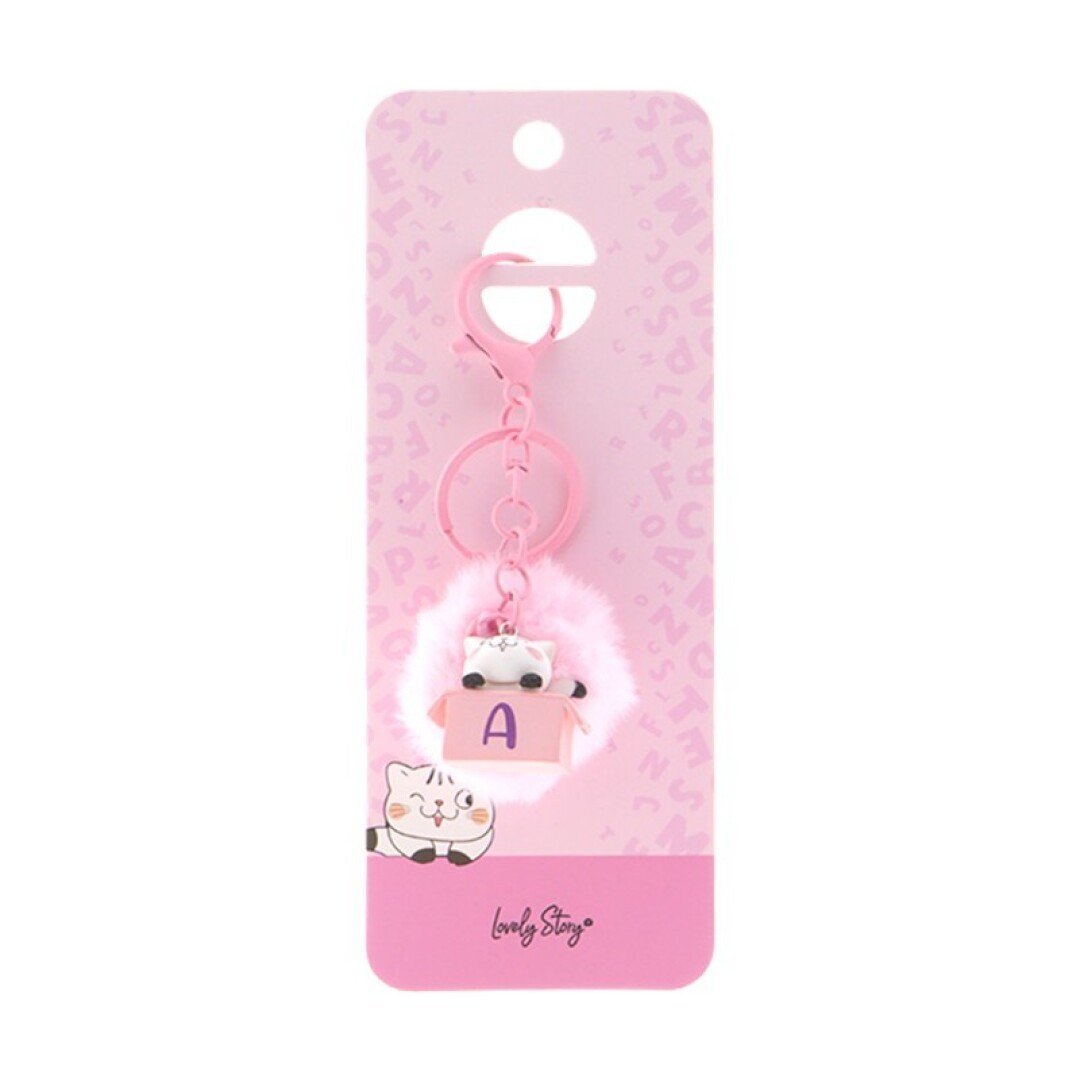 V42G00021569 LLAVERO GATO CON LETRA / CAT KEYCHAIN LETTER - PINK - A LOVELY - Imagen 1