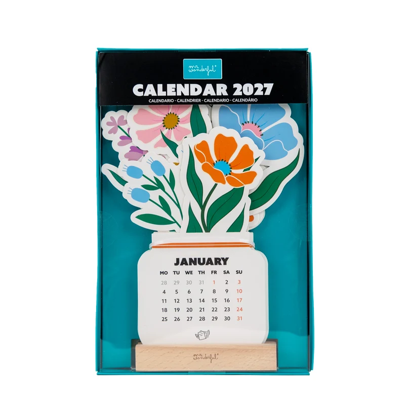 mrw-8445641083302-base-calendar-flowers_un_01 Calendario de sobremesa 2027 con peana - Flores MR WONDERFUL - Imagen 1