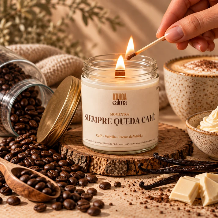 siemprequedacafemecha VELA KOKOA DE SOJA SIEMPRE QUEDA CAFÉ · CAFÉ, VAINILLA Y CREMA DE WHISKY - Imagen 1